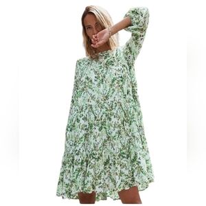 indi & cold San Sebastian Mini Dress Green Floral Size Medium